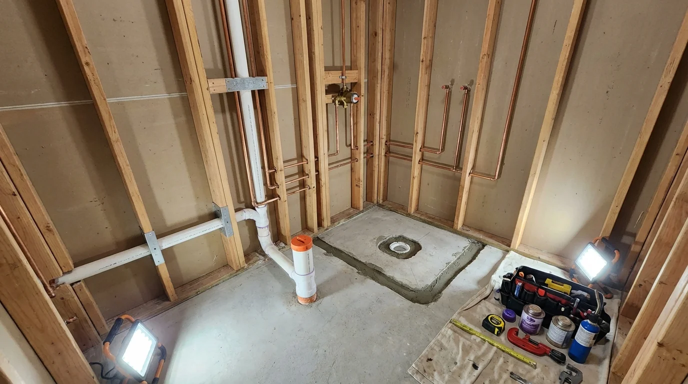 Bathroom rough-in plumbing during remodel by Johns Plumbing LLC in Oviedo