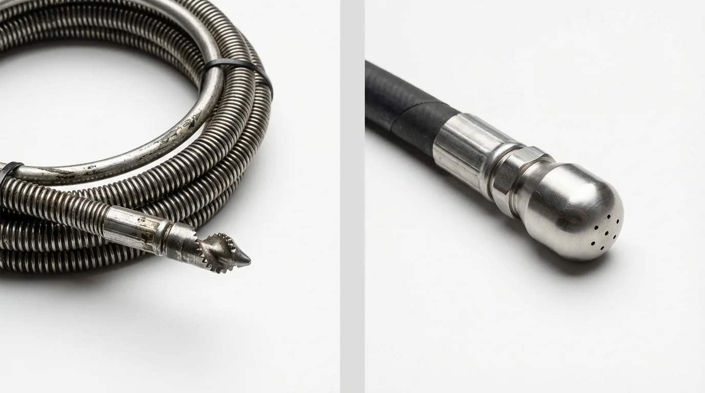 Drain snake cable and hydro jetting nozzle used for drain cleaning in Oviedo, FL