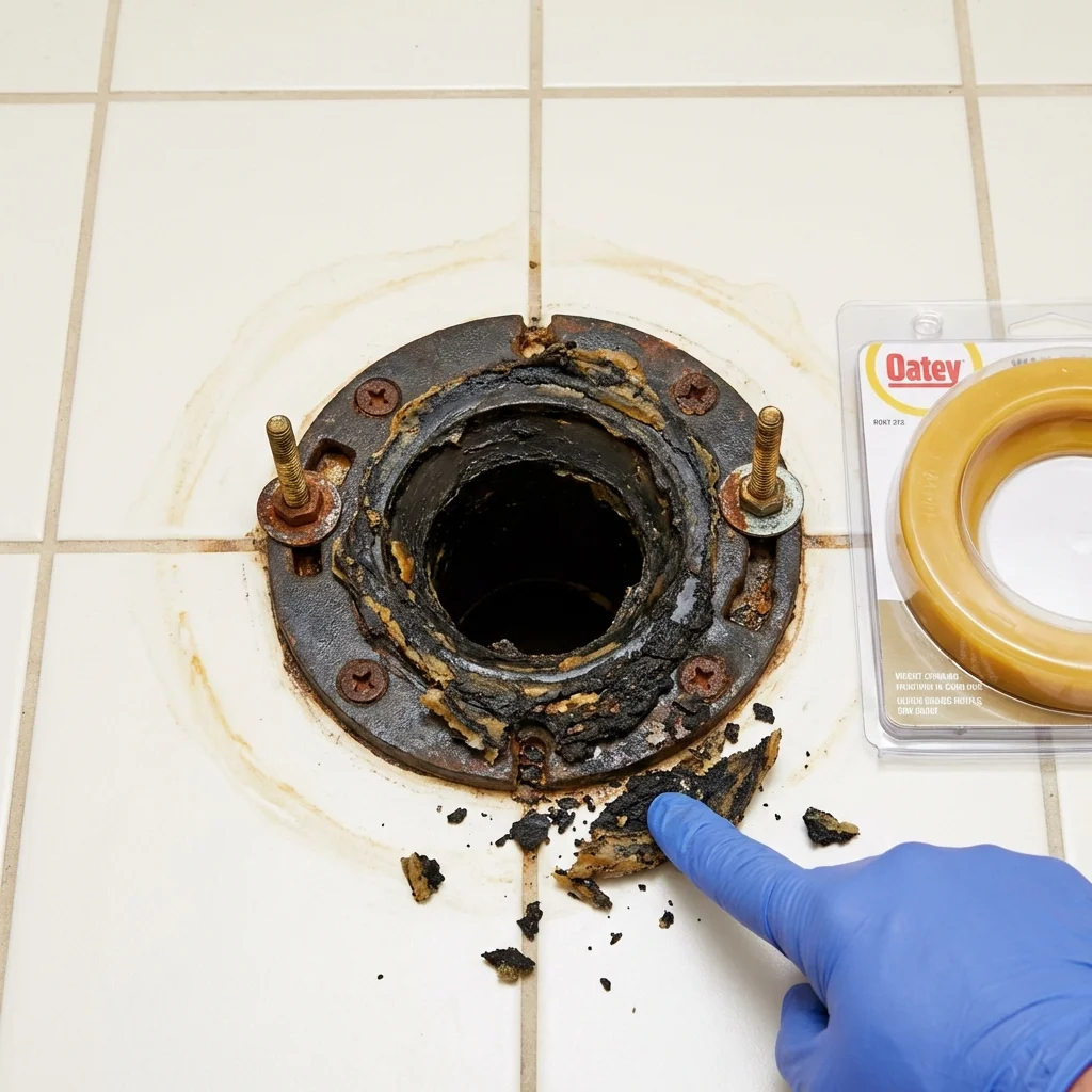 Failed wax ring showing water seepage at the base of a toilet in a Oviedo, FL home
